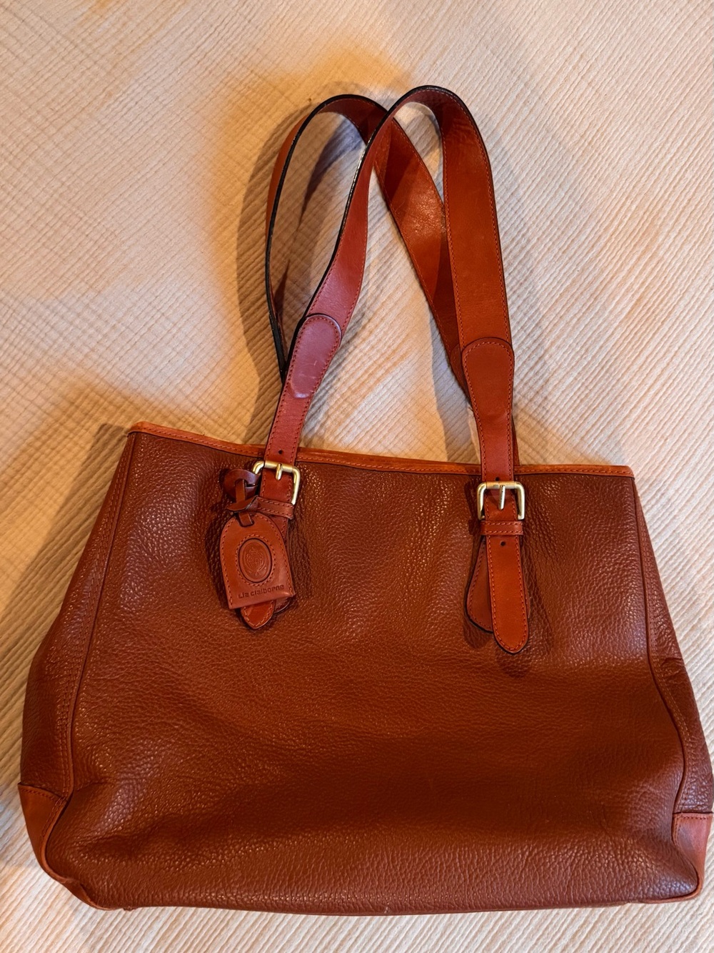Vintage90s  Liz Claiborne Leather Tote Bag in Cognac Brown
